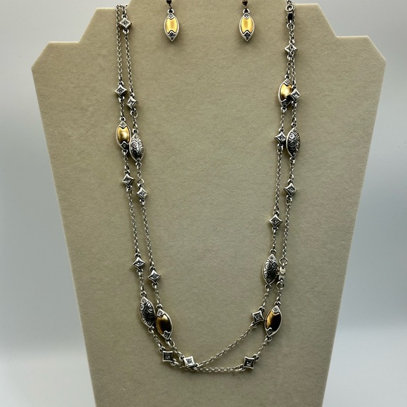 Brighton Wiltern Long Necklace & Earrings Set Two-tone 43" Gold Silver Plated - Picture 3 of 14